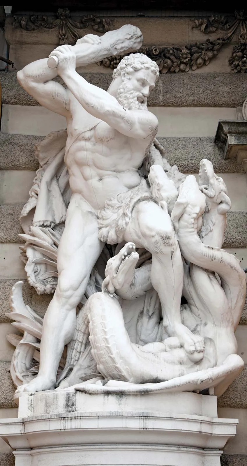 Classical sculpture of Hercules fighting the Hydra